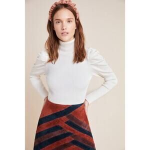 Anthropologie Cecilia Puff Sleeved Turtleneck Sweater Ivory Size L
